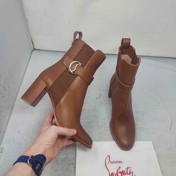 Christian Louboutin Brown Leather CL Chelsea Heel Boot - Picture 1 of 12